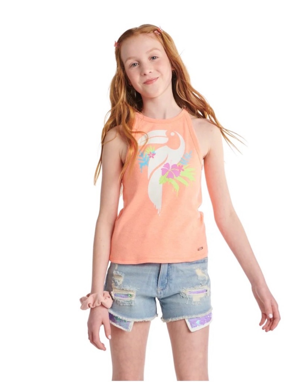 Justice Girls Ribbed High Neck Tank top NEW Sz XL Super Neon Apricot Color